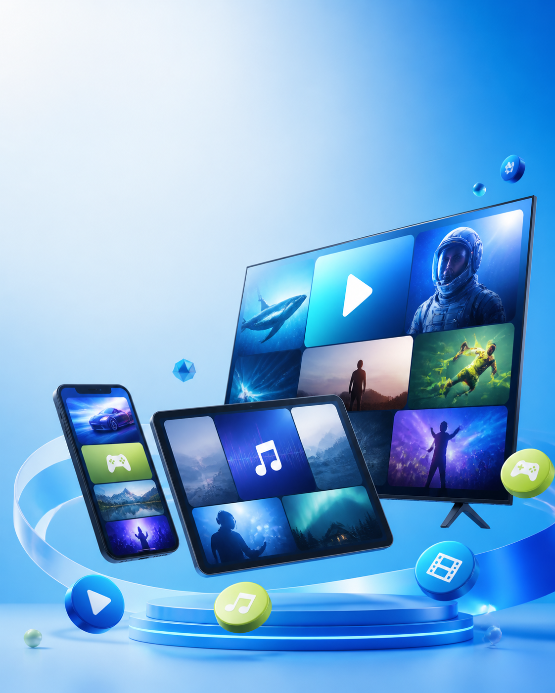 Entertainment playing across a television, tablet and phone