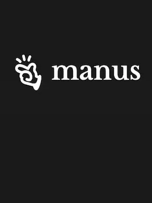 Белый символ руки и надпись Manus на тёмно-сером фоне